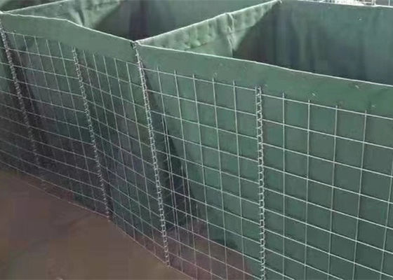 ช่องสี่เหลี่ยม ป้องกันทหาร กล่องเกาบิออน Mesh กับ Geotextile เขียว