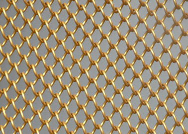 การตกแต่งโลหะ Mesh ผ้าม่านอลูมิเนียมทอง 6mm X 6mm ปรับแต่งห้องแบ่ง