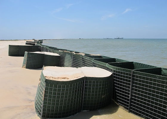 ช่องสี่เหลี่ยม ป้องกันทหาร กล่องเกาบิออน Mesh กับ Geotextile เขียว