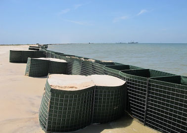 ช่องสี่เหลี่ยม ป้องกันทหาร กล่องเกาบิออน Mesh กับ Geotextile เขียว